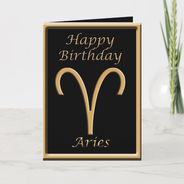 Aries Gold Symbol Black Birthday Greeting Card (Front)