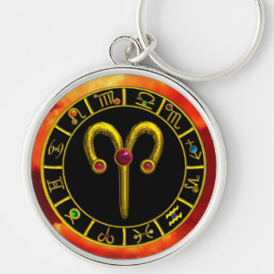 ARIES GOLD ZODIAC BIRTHDAY JEWEL Astrology Chart Key Ring
