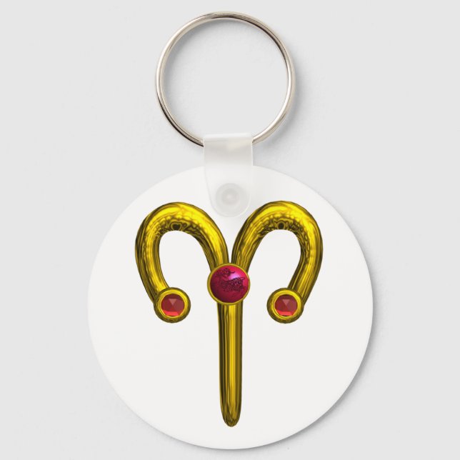 ARIES GOLD ZODIAC BIRTHDAY JEWEL White Key Ring (Front)