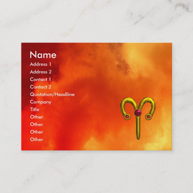 ARIES ,GOLD ZODIAC SIGN,Red Yellow Flames Business Card (Front)