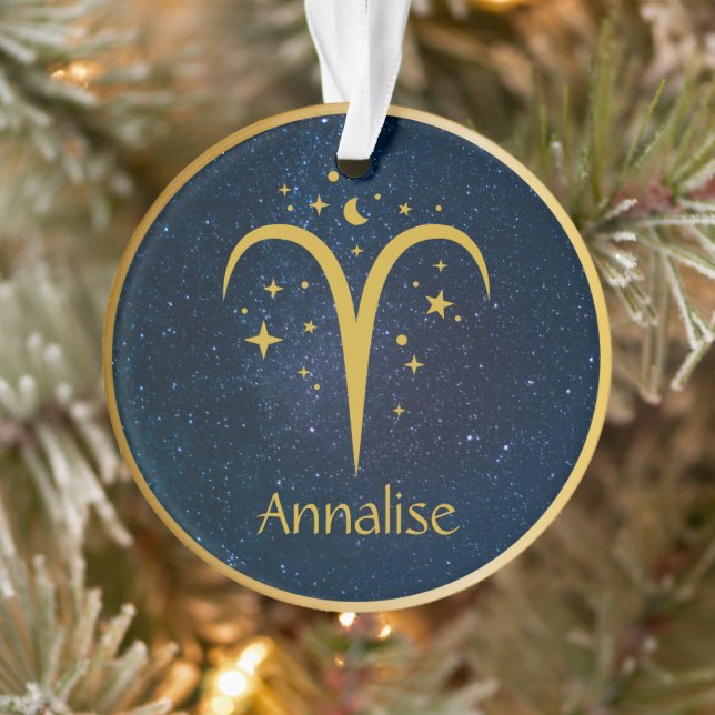 Aries gold zodiac symbol stars personalised orname ornament (Tree)