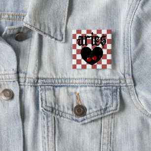 Aries Gothic Aesthetic Checkered Cherries Design 15 Cm Square Badge