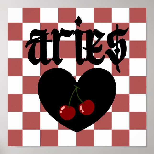 Aries Gothic Aesthetic Chequered Cherry Art Poster (Front)