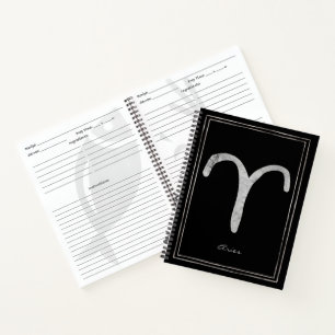 Aries hammered silver stylised astrology symbol no notebook