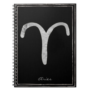 Aries hammered silver stylized astrology symbol notebook