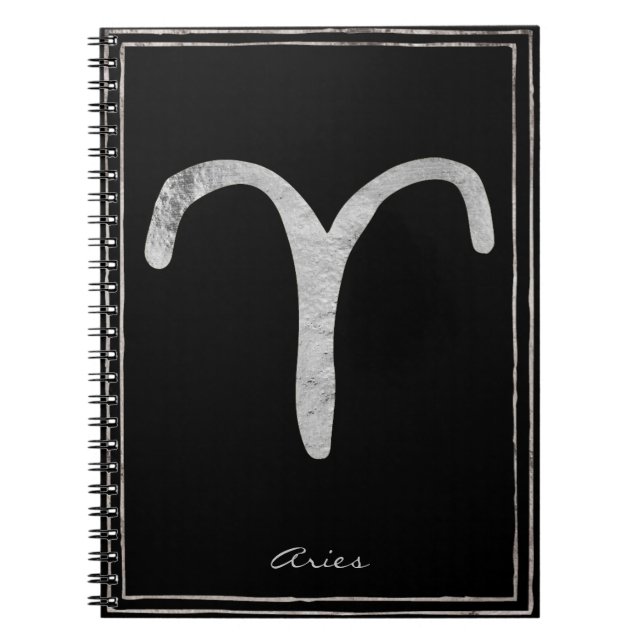 Aries hammered silver stylized astrology symbol notebook (Front)