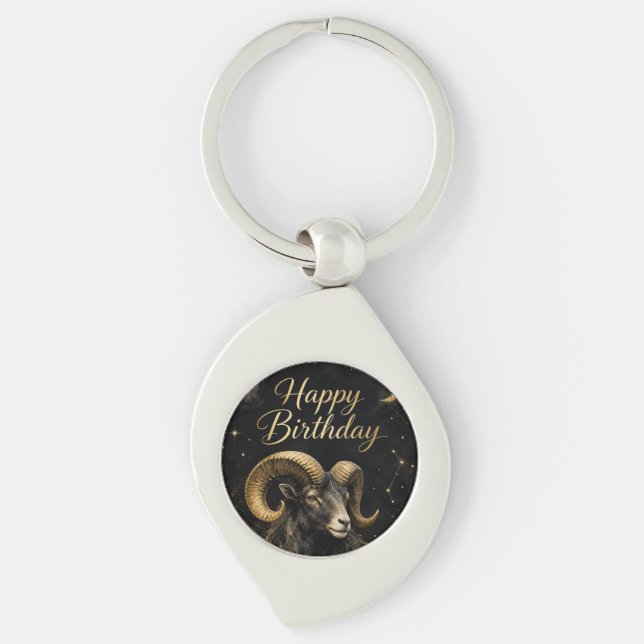 Aries Happy Birthday Zodiac Design Key Ring (Front)