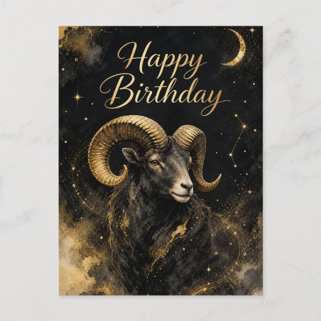 Aries Happy Birthday Zodiac Design Postcard (Front)