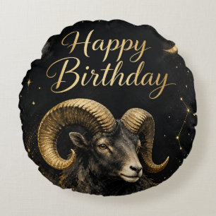 Aries Happy Birthday Zodiac Design Round Cushion