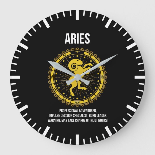 Aries - Horoscope, Funny Zodiac Sign Humour Large Clock (Front)