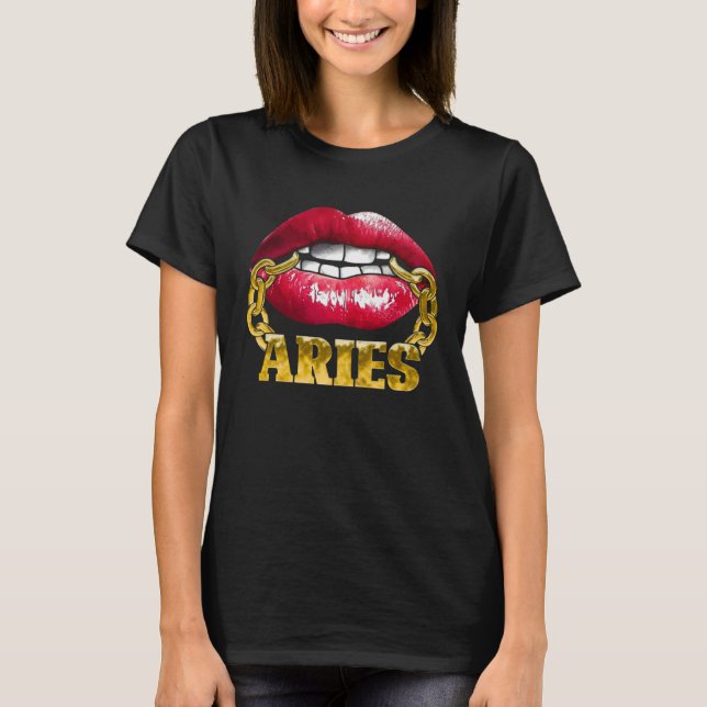 Aries Horoscope Juicy Lips Chain for African Ameri T-Shirt (Front)