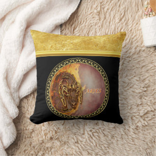 Aries Horoscope with gold foil texture with black Cushion