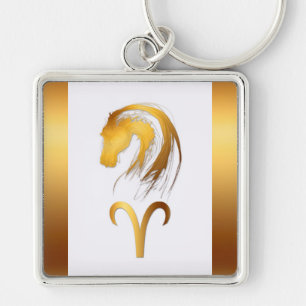 Aries Horse Chinese and Western Astrology Key Ring