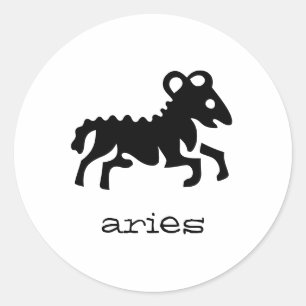 Aries in black classic round sticker
