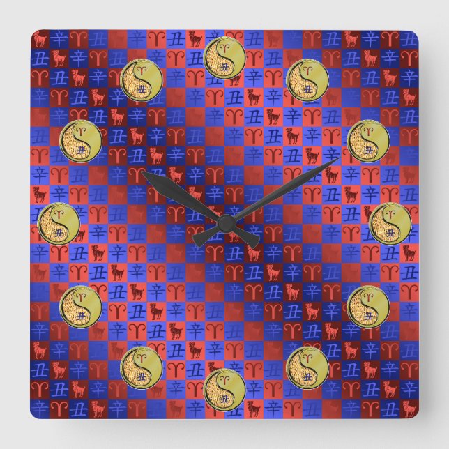 Aries & Metal Ox Square Wall Clock (Front)