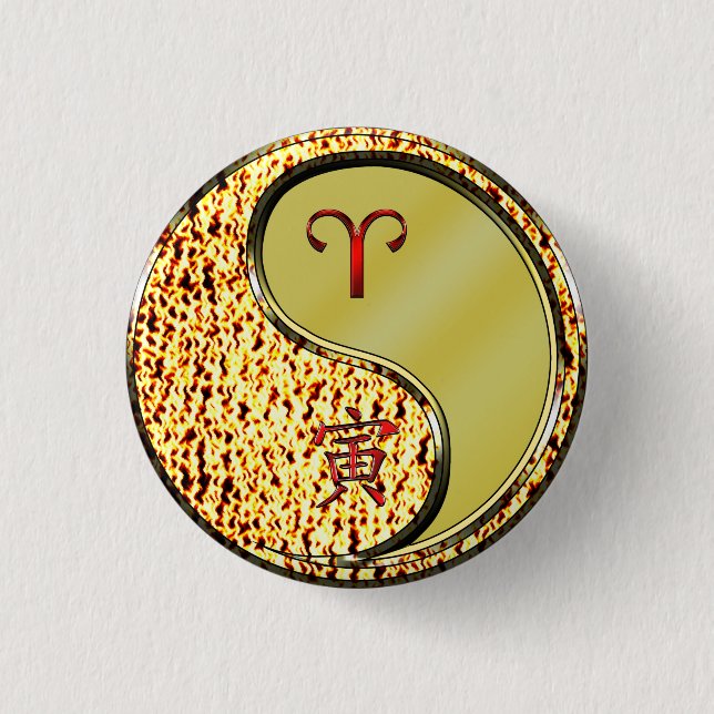 Aries & Metal Tiger  3 Cm Round Badge (Front)
