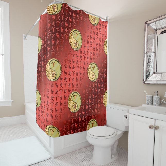 Aries & Metal Tiger Shower Curtain (In Situ)