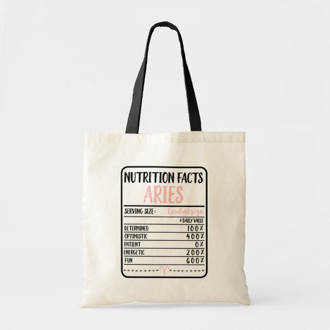 Aries Nutrition Facts // Fun Novelty Zodiac Tote Bag (Front)