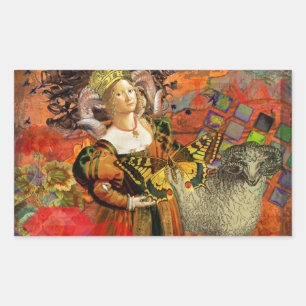 Aries Orange Woman Gothic Illustration Rectangular Sticker
