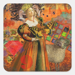 Aries Orange Woman Gothic Illustration Square Sticker