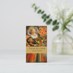Aries Orange Woman: Gothic Ram Antique Art Collage Business Card