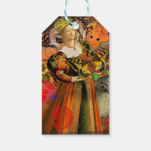 Aries Orange Woman: Gothic Ram Antique Art Collage Gift Tags