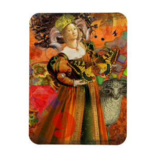 Aries Orange Woman: Gothic Ram Antique Art Collage Magnet