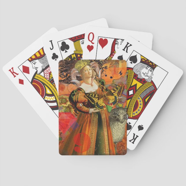 Aries Orange Woman: Gothic Ram Antique Art Collage Playing Cards (Back)