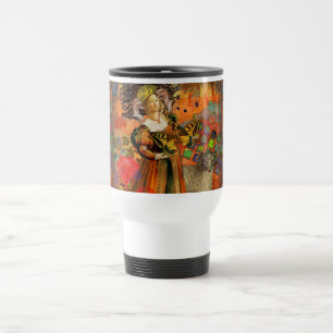 Aries Orange Woman: Gothic Ram Antique Art Collage Travel Mug