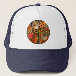 Aries Orange Woman: Gothic Ram Antique Art Collage Trucker Hat