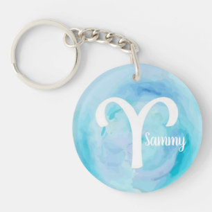 Aries Personalised Watercolor Zodiac Sign Key Ring