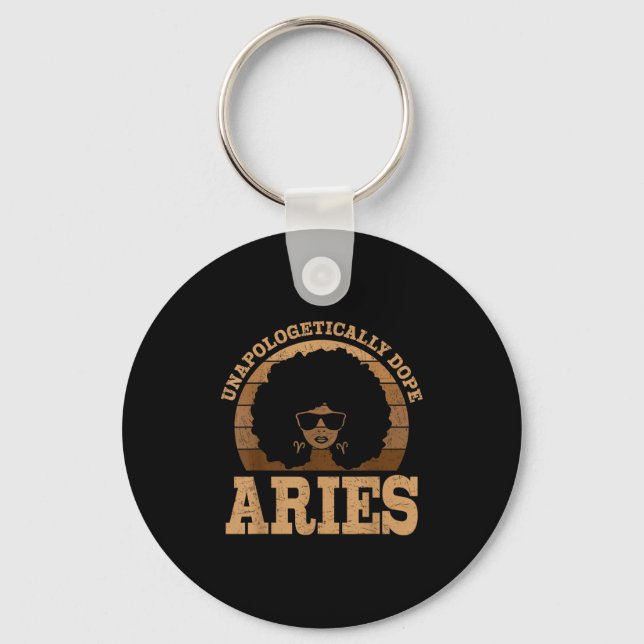 Aries Queen Afro Hair Black Woman Zodiac Sign  Key Ring (Front)