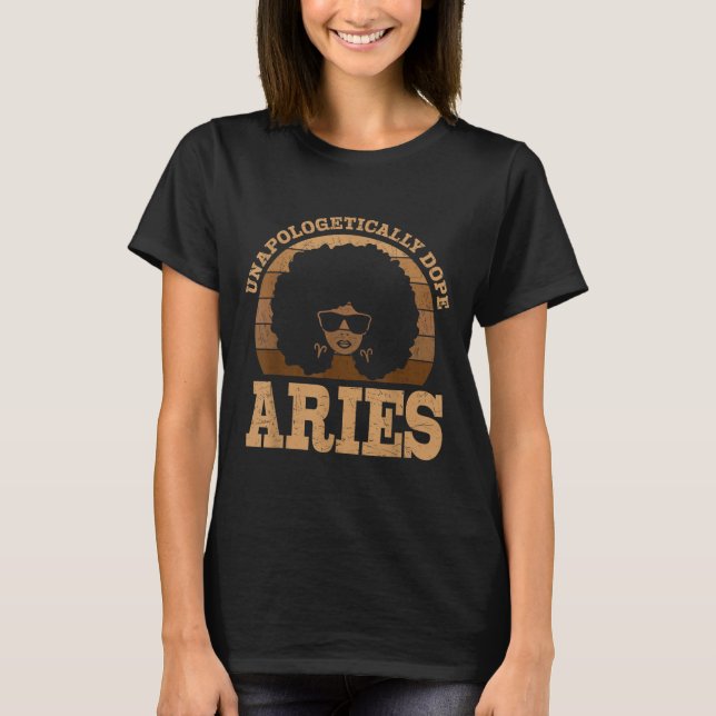 Aries Queen Afro Hair Black Woman Zodiac Sign  T-Shirt (Front)