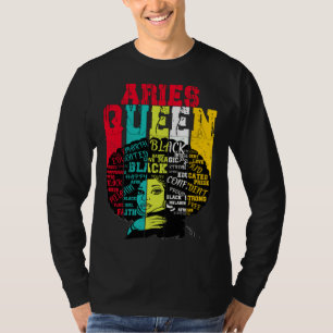 Aries Queen Aries Pride Black Woman Afro Horoscop T-Shirt