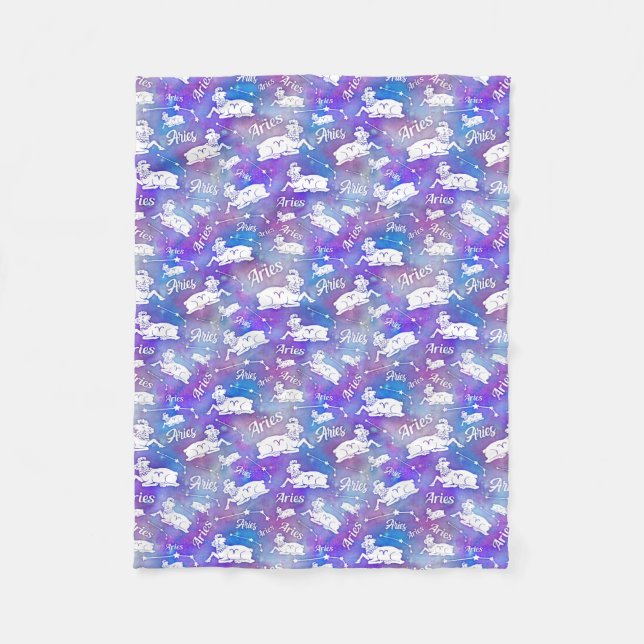 Aries Ram Constellation Stars Birthday Pattern Fleece Blanket (Front)