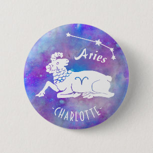 Aries Ram Constellation Stars Custom Name Birthday 6 Cm Round Badge