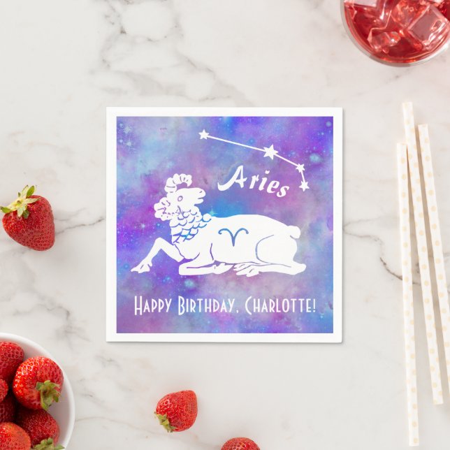 Aries Ram Constellation Stars Custom Name Birthday Napkin (Insitu)
