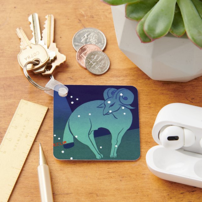 Aries Ram Constellation, Vintage Zodiac Astrology Key Ring (Desk)