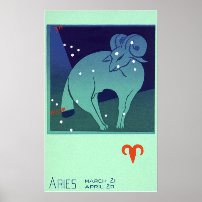 Aries Ram Constellation, Vintage Zodiac Astrology Poster (Front)