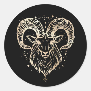 Aries Ram Head in Gold on Black Astrology Art Classic Round Sticker