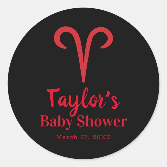 ARIES Ram Red Astrology Zodiac Sign Baby Shower   Classic Round Sticker (Front)