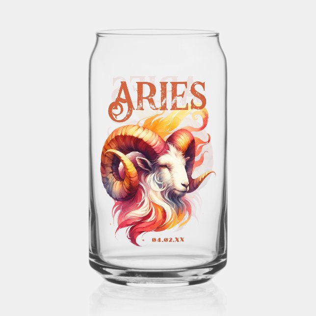 Aries Ram Watercolor Zodiac Sign Birthday Can Glass (Front)