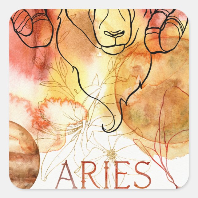 Aries ram zodiac astrology birthday red gold  square sticker (Front)