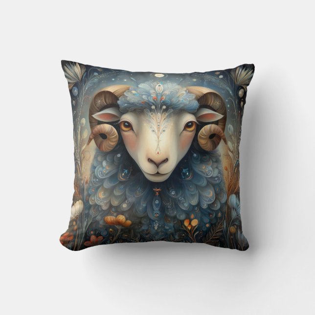 Aries Ram Zodiac Astrology Celestial Birthday Cushion (Front)