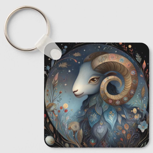 Aries Ram Zodiac Astrology Mystical Birthday Key Ring (Front)