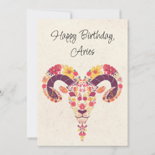 Aries Ram Zodiac Floral Birthday Flat Card