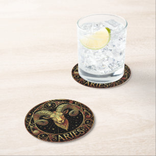 Aries Ram Zodiac Symbol Round Paper Coaster