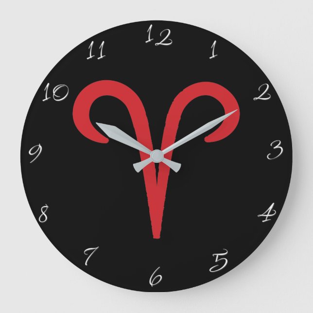 ARIES Red Astrology Zodiac March April Birthday Large Clock (Front)