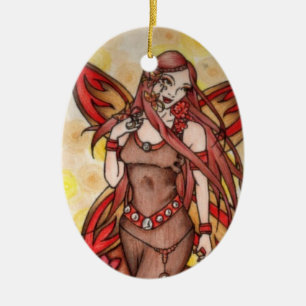 Aries red Fairy Art for a Birthday Ceramic Tree Decoration