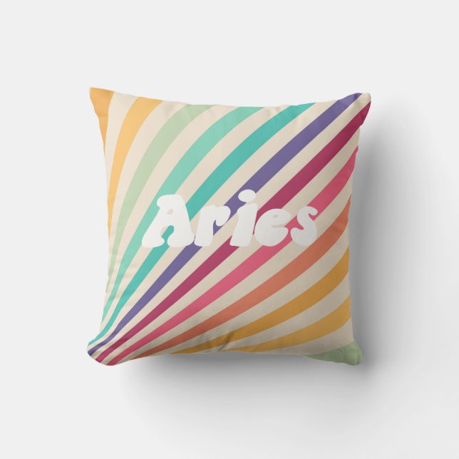 Aries Retro Rainbow Zodiac Astrology Round Pillow (Front)